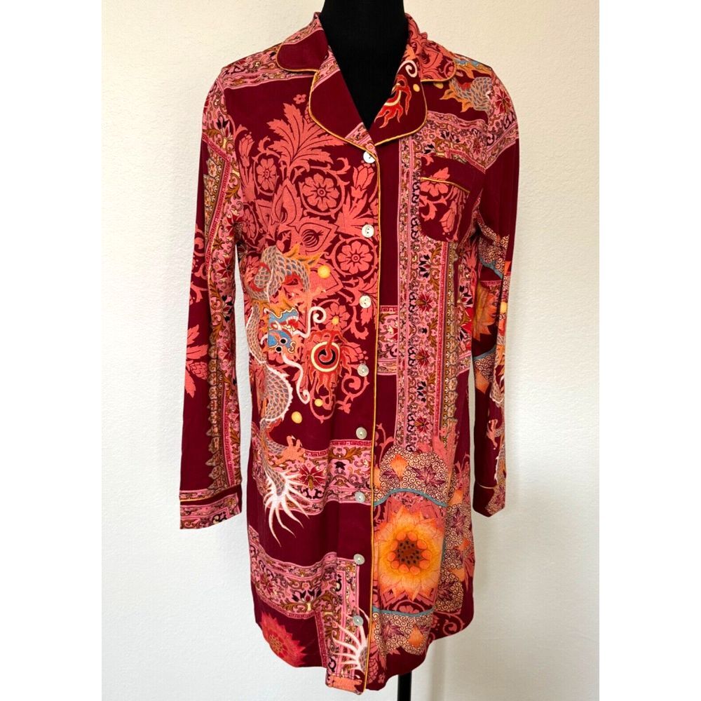 Johnny Was Sleep Shirt Women Sm Dragonia Long Sleeve Nightgown Lounge Soft Comfy